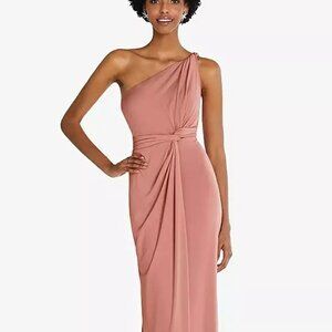 Dessy TH100...One-Shoulder Twist Draped Maxi Dress...Desert Rose...Size S...NWT
